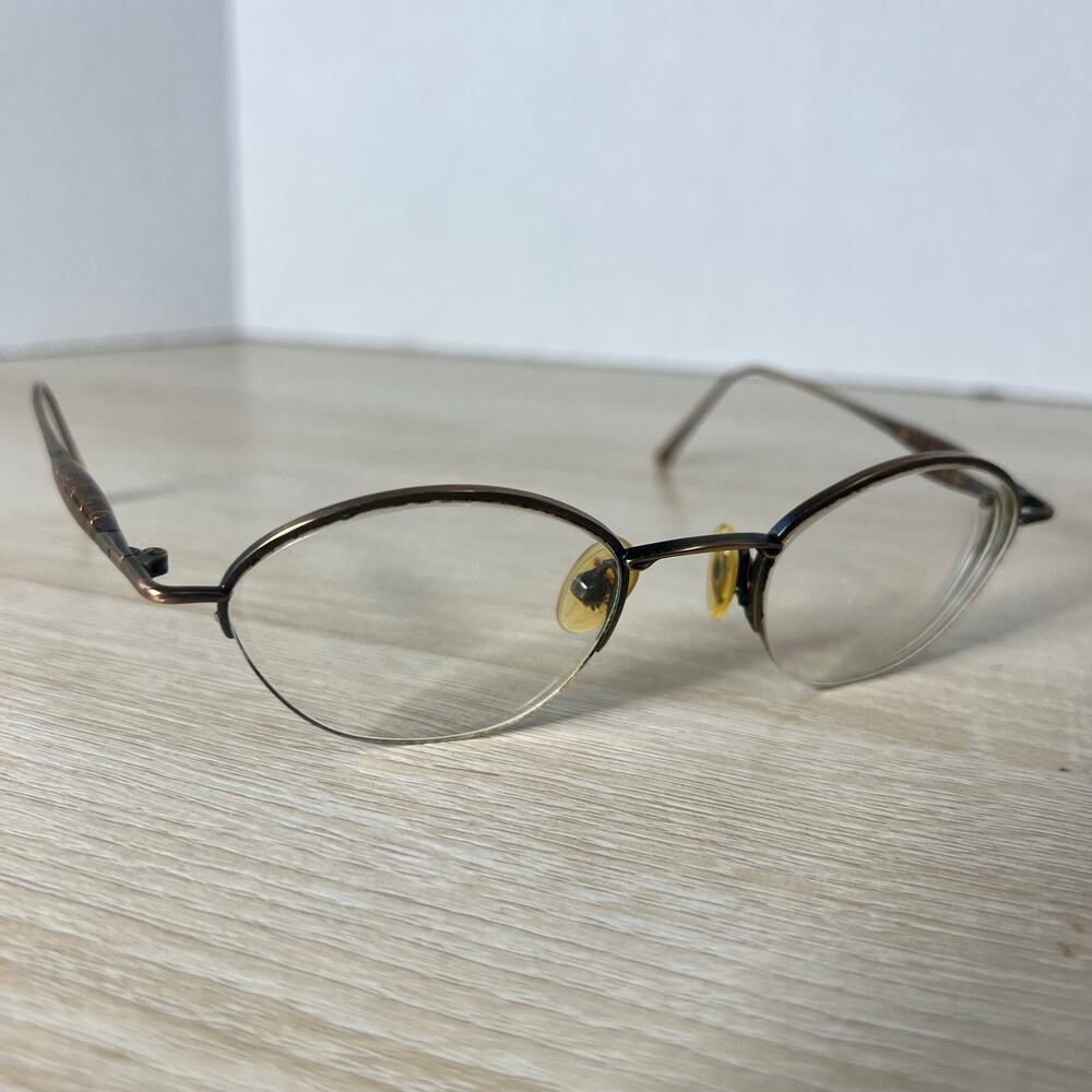 Vintage Kata Eyeglasses Half Rim Brushed Bronze Pebbled Metal Arms 46-21